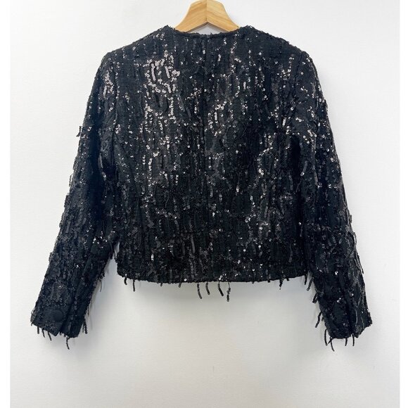 Zara Womens Sequin Jacket Blazer XS Black Fringed Textured New - Picture 4 of 14
